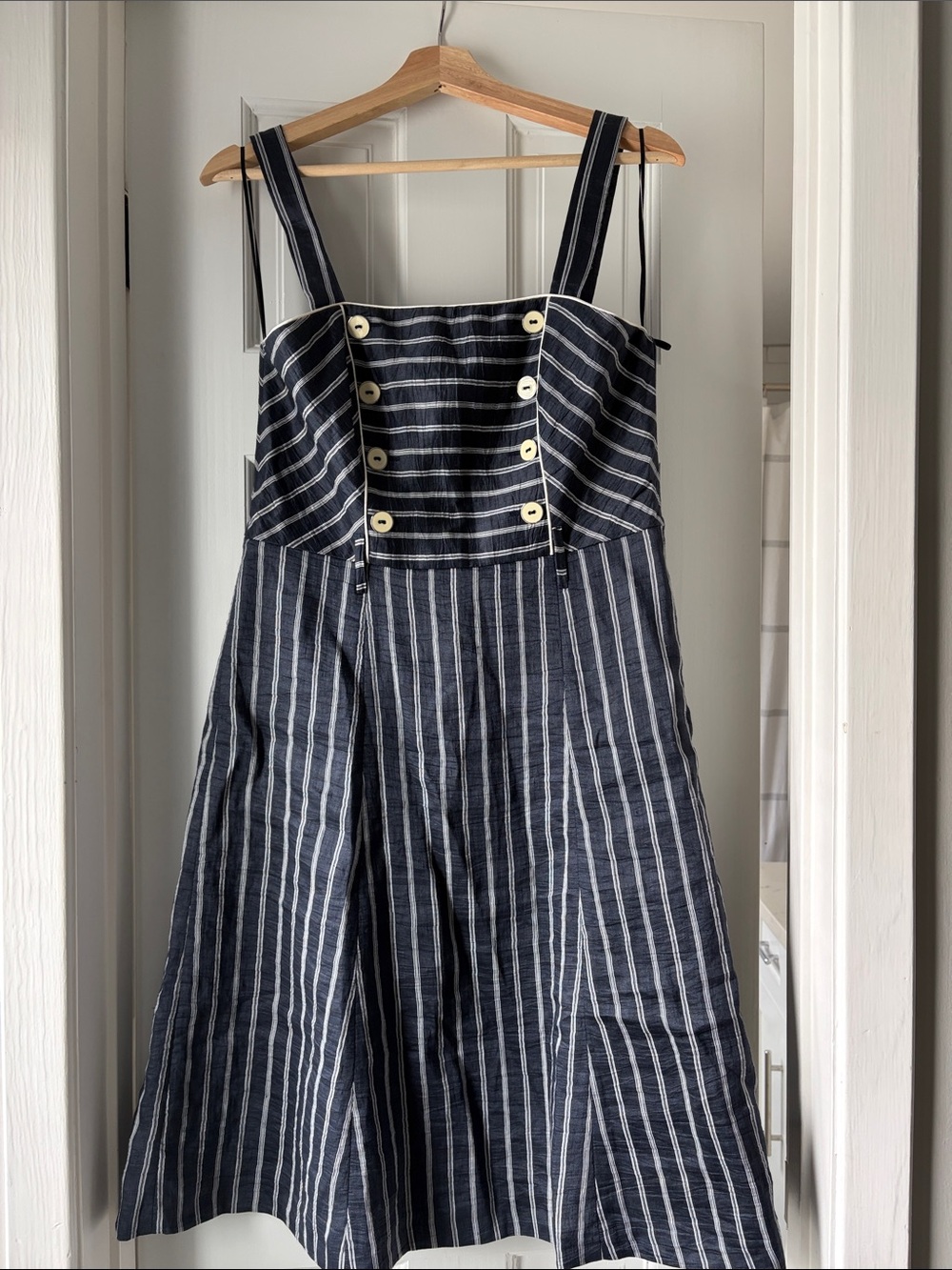 Tommy Hilfiger Navy and White Striped Midi Sundress